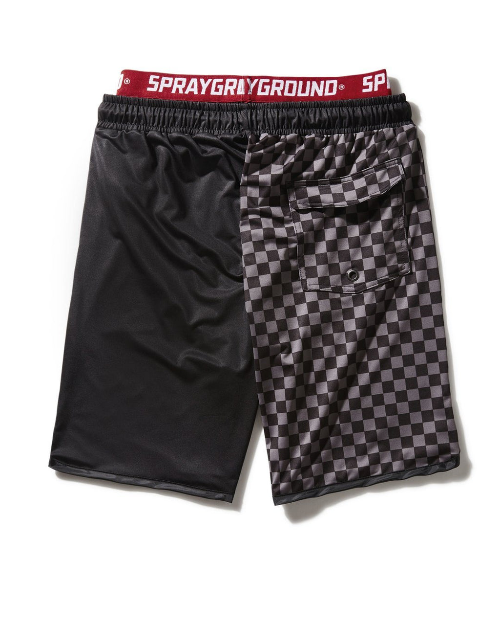 GREY CHECKERED SPLIT CORTO SWIM TRUNKS