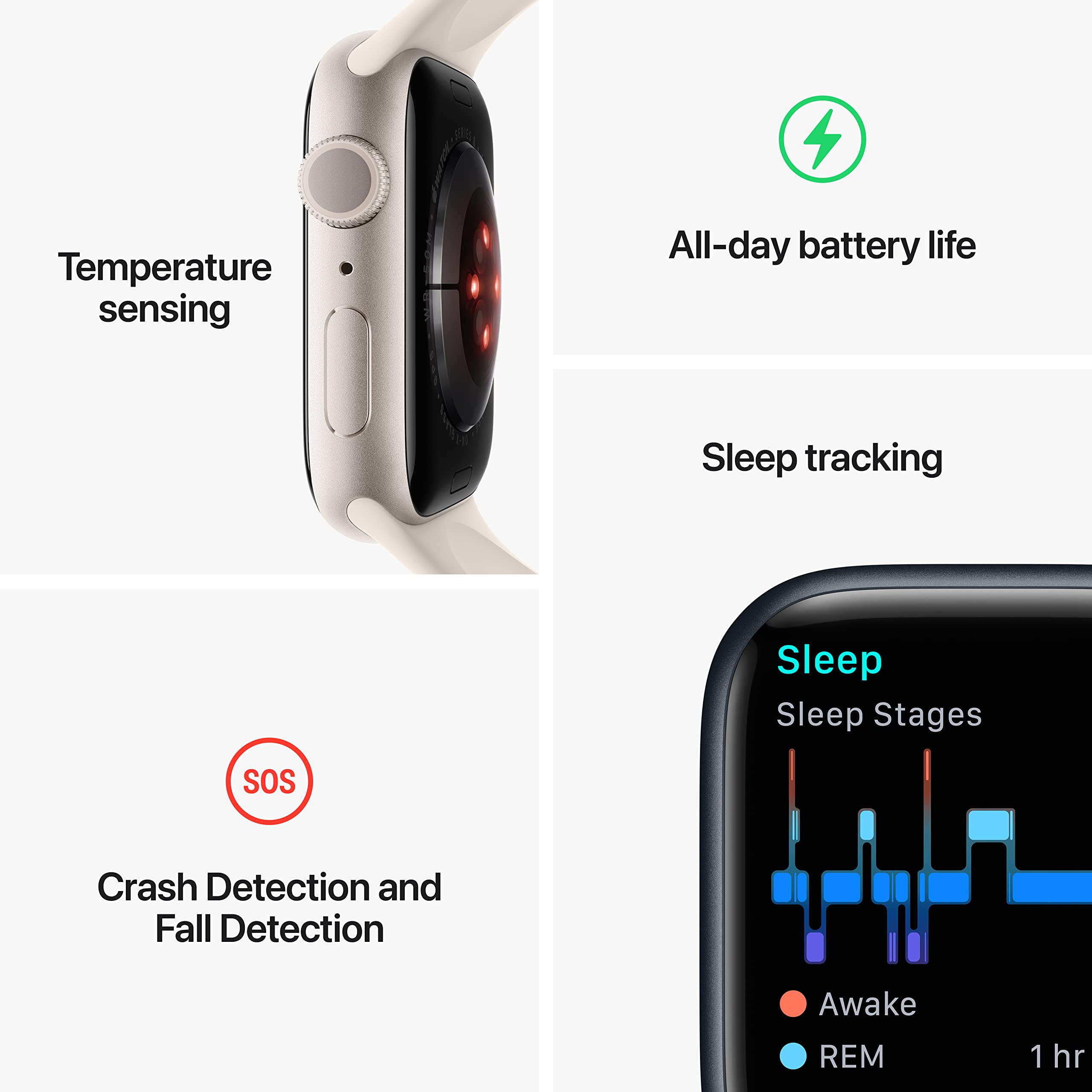 Apple Watch Series 8 - GPS 45mm - Midnight Aluminum Case w Midnight Sport Band - S/M - MNUJ3LL/A