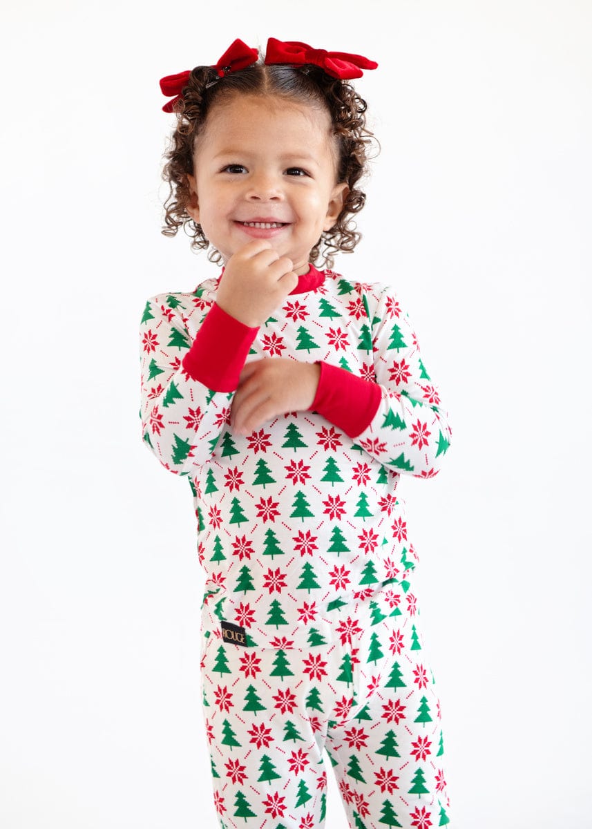 Snug-Fitting Unisex Toddler Matching Set - Poinsettia and Tree