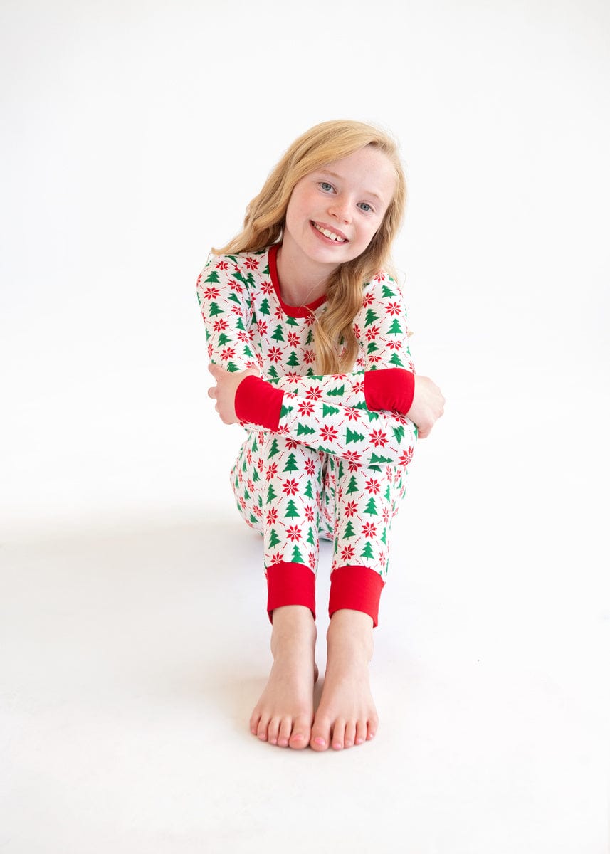 Snug-Fitting Unisex Tween Matching Set - Poinsettia and Tree