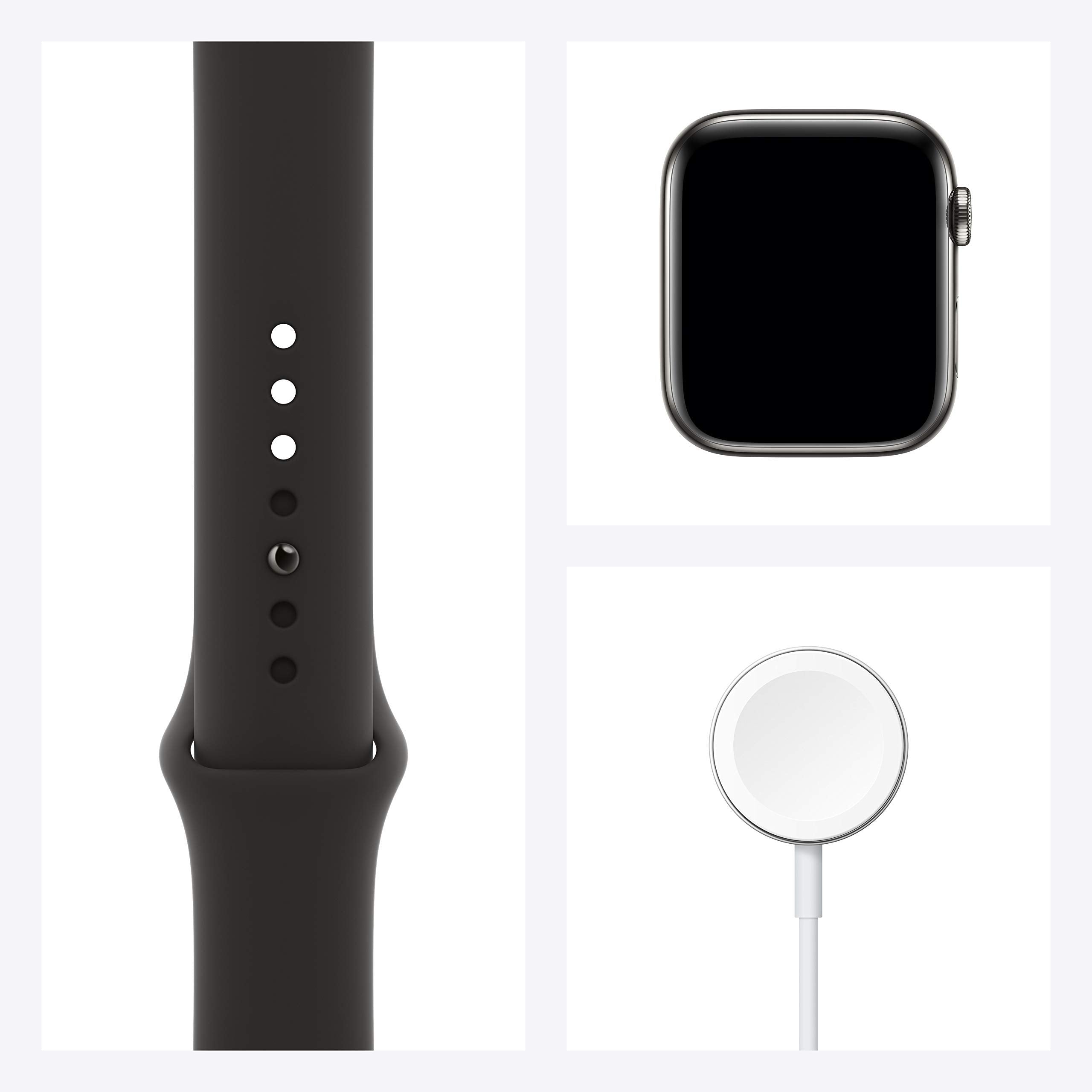 Apple Watch Series 6 (GPS + Cellular, 44mm) - Graphite Stainless Steel Case with Black Sport Band - M07Q3LL/A