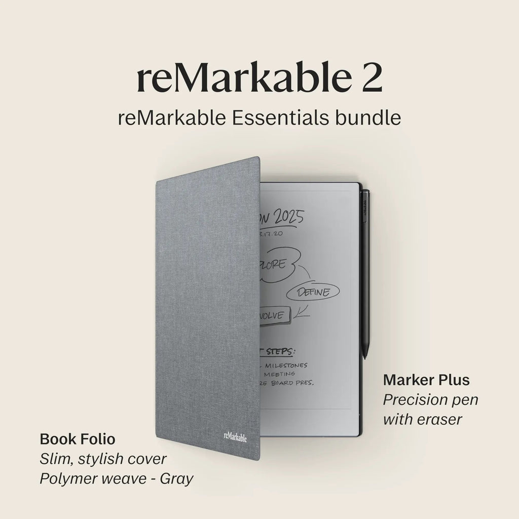 reMarkable 2 - 10.3" Paper Tablet with Marker Plus and Polymer Weave Book Folio - Gray - RM114